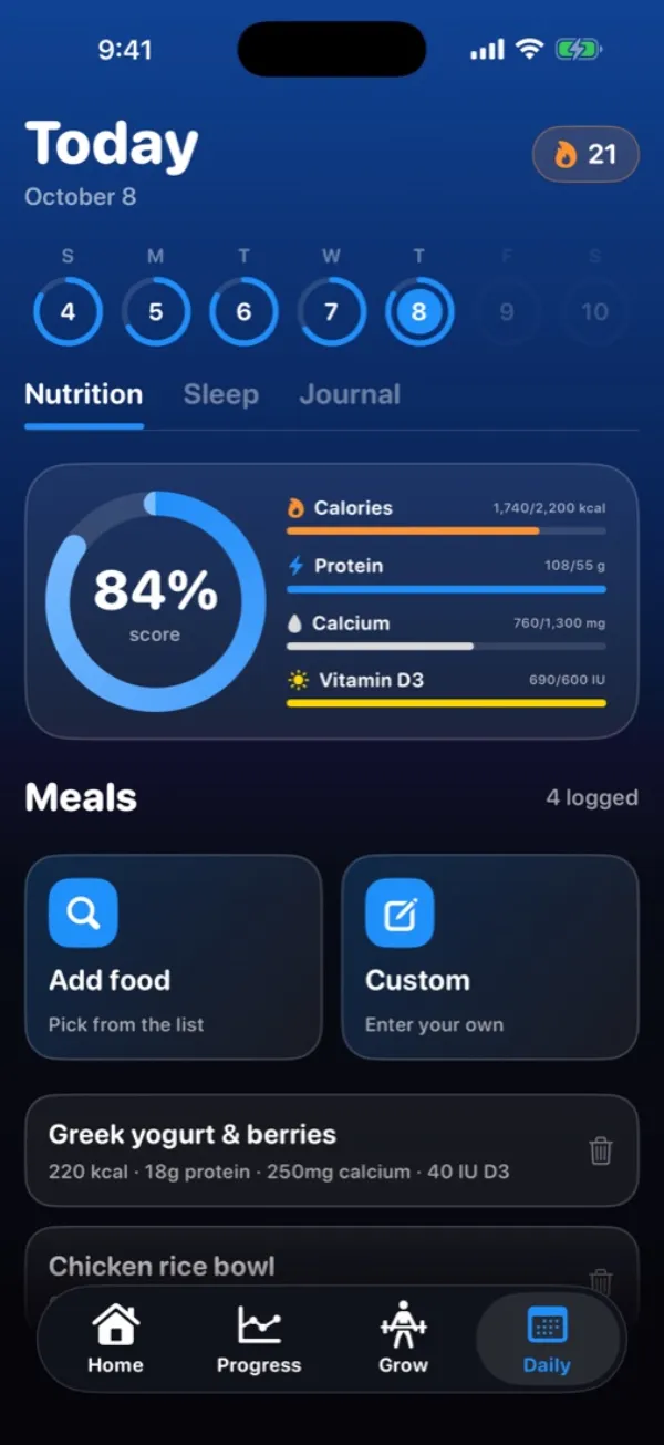 GoPeak daily nutrition tracking